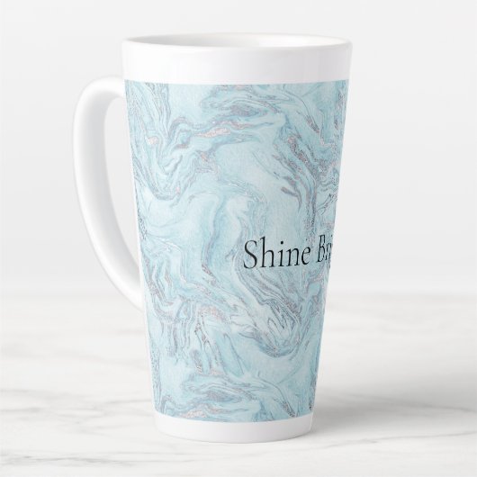 Blue Aqua Zilver Marmer Swirls Latte Mok (Linkerhoek)