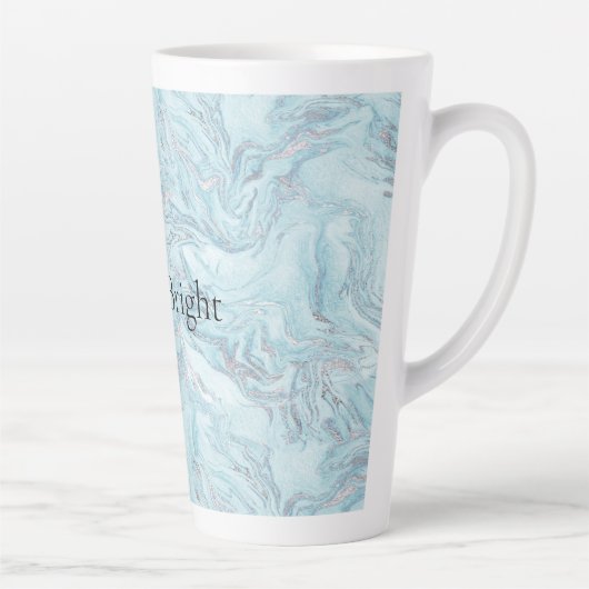 Blue Aqua Zilver Marmer Swirls Latte Mok (Rechts)