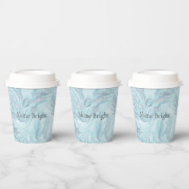 Blue Aqua Zilver Marmer Swirls Papieren Bekers
