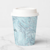 Blue Aqua Zilver Marmer Swirls Papieren Bekers (Links)