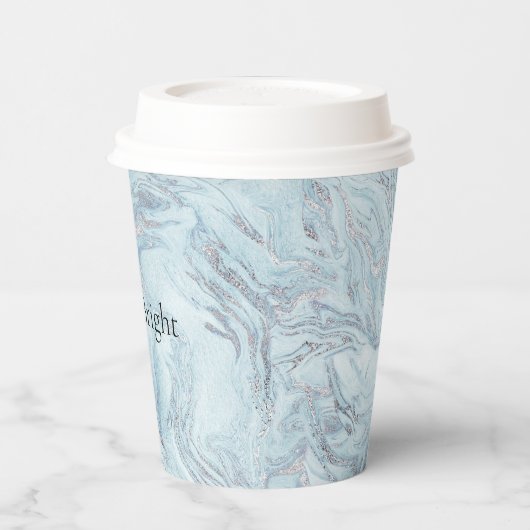 Blue Aqua Zilver Marmer Swirls Papieren Bekers (Links)