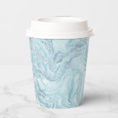 Blue Aqua Zilver Marmer Swirls Papieren Bekers (Achterkant)