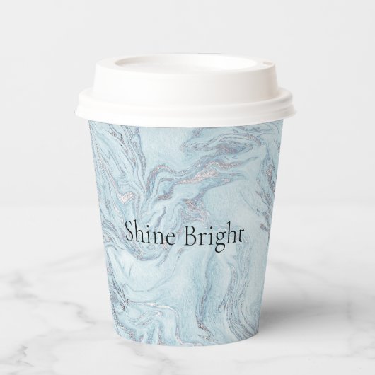 Blue Aqua Zilver Marmer Swirls Papieren Bekers (Voorkant)