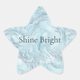 Blue Aqua Zilver Marmer Swirls Ster Sticker