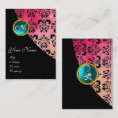 BLUE AQUAMARINE DAMASKMONOGRAM, fuchsia roze Visitekaartje (Voorkant / Achterkant)