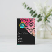 BLUE AQUAMARINE DAMASKMONOGRAM, fuchsia roze Visitekaartje (Staand voorkant)