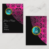 BLUE AQUAMARINE DAMASKMONOGRAM, fuchsia roze Visitekaartje (Voorkant / Achterkant)