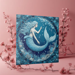 Blue Aquamarine Mermaid Ocean Bubble Mosaic Lustre Tegeltje