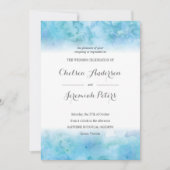 Blue Aquamarine Waterverf Wedding Invitation Kaart (Voorkant)