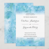 Blue Aquamarine Waterverf Wedding Invitation Kaart (Voorkant / Achterkant)