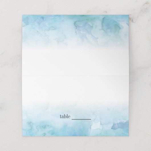 Blue Aquamarine Waterverf Wedding Place Card Plaatskaartje (Buitenkant ongevouwen)