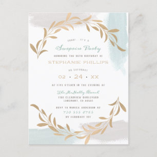 Blue Aquarelle Brushed Minimalist Surprise Party Uitnodiging Briefkaart