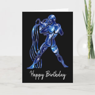 Blue Aquarius Sign Birthday Kaart