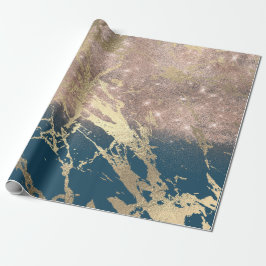 Blue Aquatic Blauwgroen Gold Marble Roos Bridal Gl Cadeaupapier