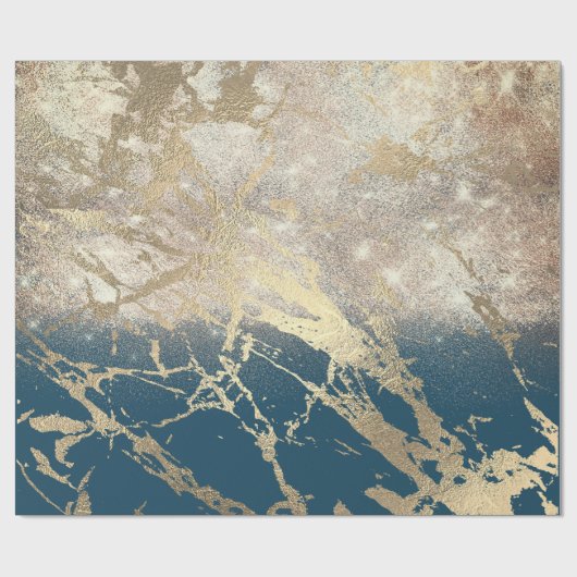 Blue Aquatic Blauwgroen Gold Marble Roos Glitter S Cadeaupapier (Vlak)