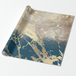 Blue Aquatic Blauwgroen Gold Marble Roos Glitter S Cadeaupapier