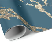 Blue Aquatic Blauwgroen Gold Marble Roos Glitter S Cadeaupapier (Rol Hoek)