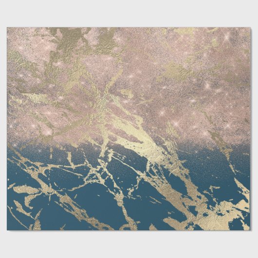 Blue Aquatic Blauwgroen Gold Marble Shiny Glitter  Cadeaupapier (Vlak)
