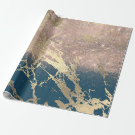 Blue Aquatic Blauwgroen Gold Marble Shiny Glitter  Cadeaupapier