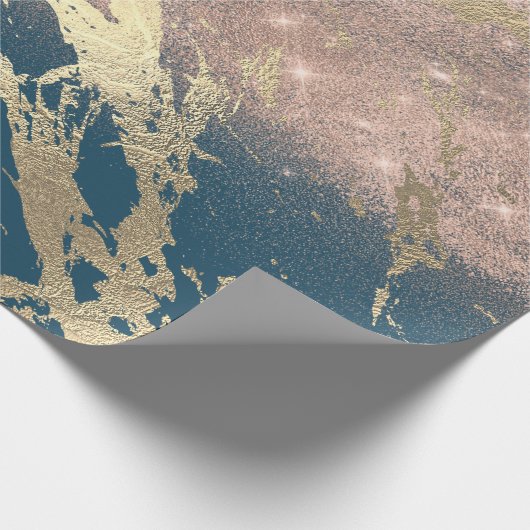 Blue Aquatic Blauwgroen Gold Marble Shiny Glitter  Cadeaupapier (Hoek)