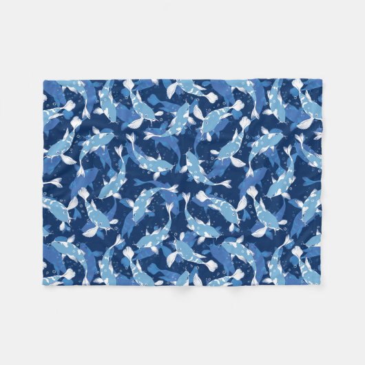 Blue Aquatic Pattern - Koi Fish Fleece Deken (Voorkant (Horizontaal))