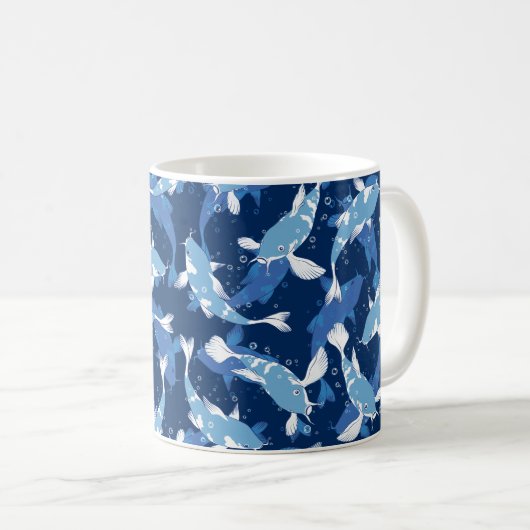 Blue Aquatic Pattern - Koi Fish Koffiemok (Voorkant rechts)