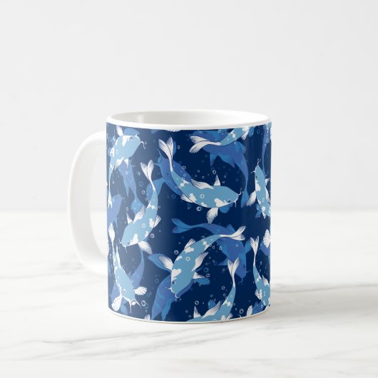 Blue Aquatic Pattern - Koi Fish Koffiemok (Voorkant links)