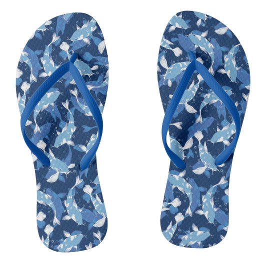 Blue Aquatic Pattern - Koi Fish Teenslippers (Voetbed)
