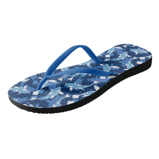 Blue Aquatic Pattern - Koi Fish Teenslippers (Schuin)