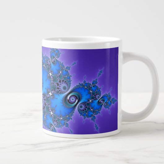 Blue Arabesque op Paars - dun Julia fractal Grote Koffiekop (Rechts)