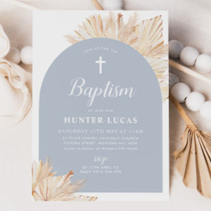 Blue Arch Boho Bloemen Jongens Doop Doop Kaart