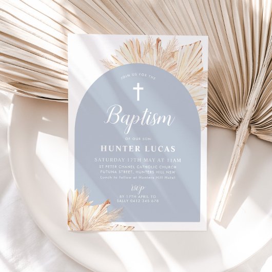 Blue Arch Boho Bloemen Jongens Doop Doop Kaart