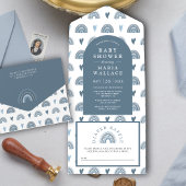 Blue Arch Boho Rainbow Baby shower All In One Uitnodiging