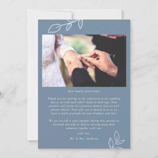 Blue Arch Botanical Leaf Weddenschap Hartelijk dan Bedankkaart (Achterkant)