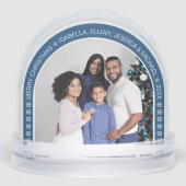 Blue Arch Christmas Family Photo with Snowflakes Sneeuwbol (Voorkant)