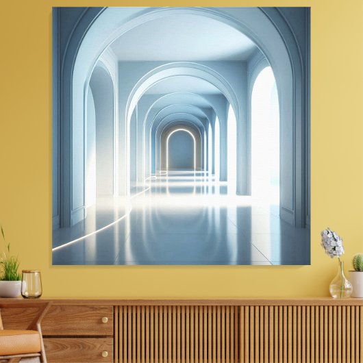 Blue Arch Corridor” Canvas Afdruk (Insitu (Woonkamer))
