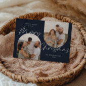 Blue Arch Foto's Modern Elegant Script Kerstmis Feestdagenkaart