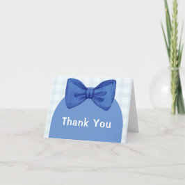 Blue Arch Gingham Plaid Bow Boy Baby shower Bedankkaart