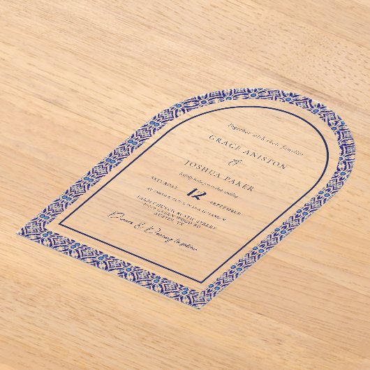 Blue Arch Mexicaanse Talavera Spaanse bruiloft Acryl Uitnodigingen (Laagn)