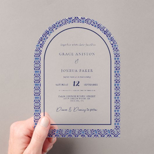 Blue Arch Mexicaanse Talavera Spaanse bruiloft Acryl Uitnodigingen (Insitu (Draagbaar))