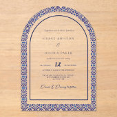 Blue Arch Mexicaanse Talavera Spaanse bruiloft Acryl Uitnodigingen (Voorkant)