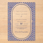 Blue Arch Mexicaanse Talavera Spaanse bruiloft Acryl Uitnodigingen (Voorkant)
