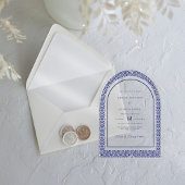 Blue Arch Mexicaanse Talavera Spaanse bruiloft Acryl Uitnodigingen