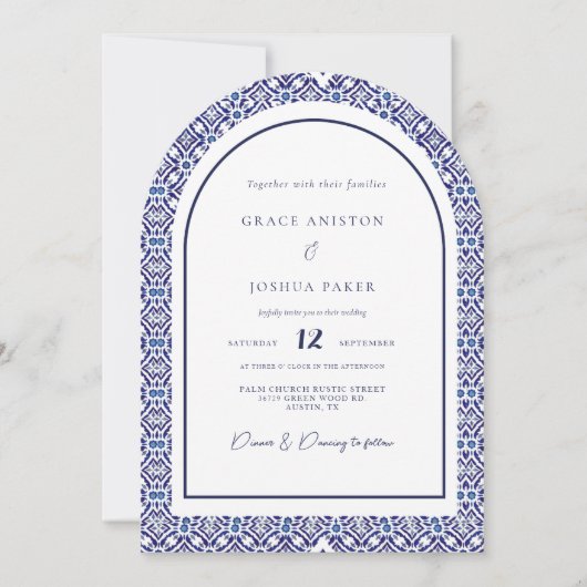 Blue Arch Mexicaanse Talavera Spaanse bruiloft Kaart (Voorkant)