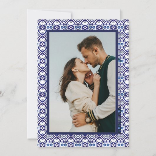 Blue Arch Mexicaanse Talavera Spaanse bruiloft Kaart (Achterkant)
