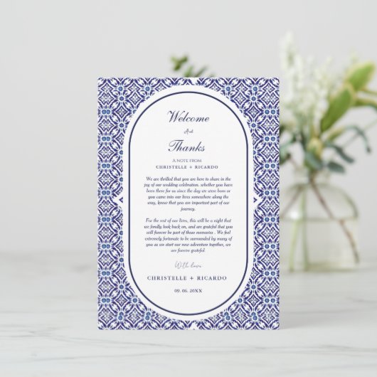 Blue Arch Mexico Welkom & dank u Wedding note (Staand voorkant)