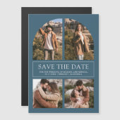 Blue Arch Photo Collage Wedding Save the Date Magnetische Uitnodiging (Voorkant / Achterkant)