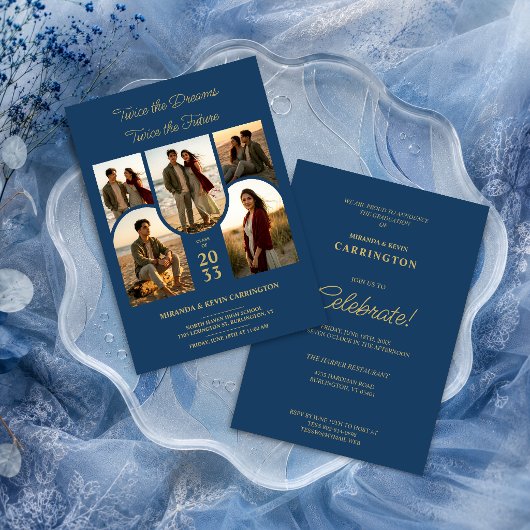 Blue Arched Collage Double Grads Twins TMF26 Kaart