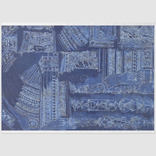  Blue Architectural Sketch Decoupage Tissuepapier (Voorkant)