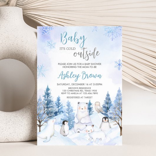 Blue Arctic Animals Baby shower Kaart
